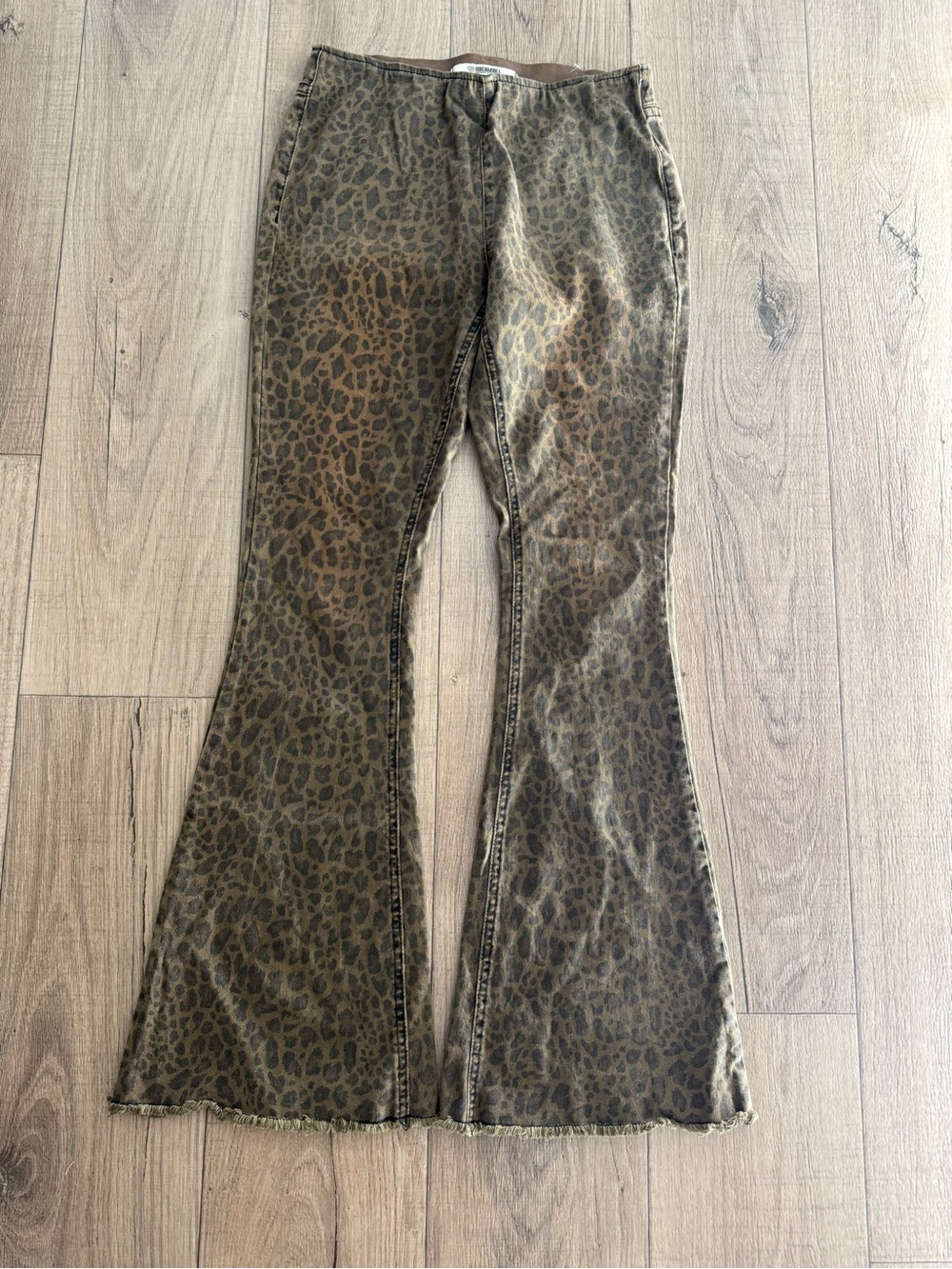 Leopard Print Flare Jeans - Olive Brown
